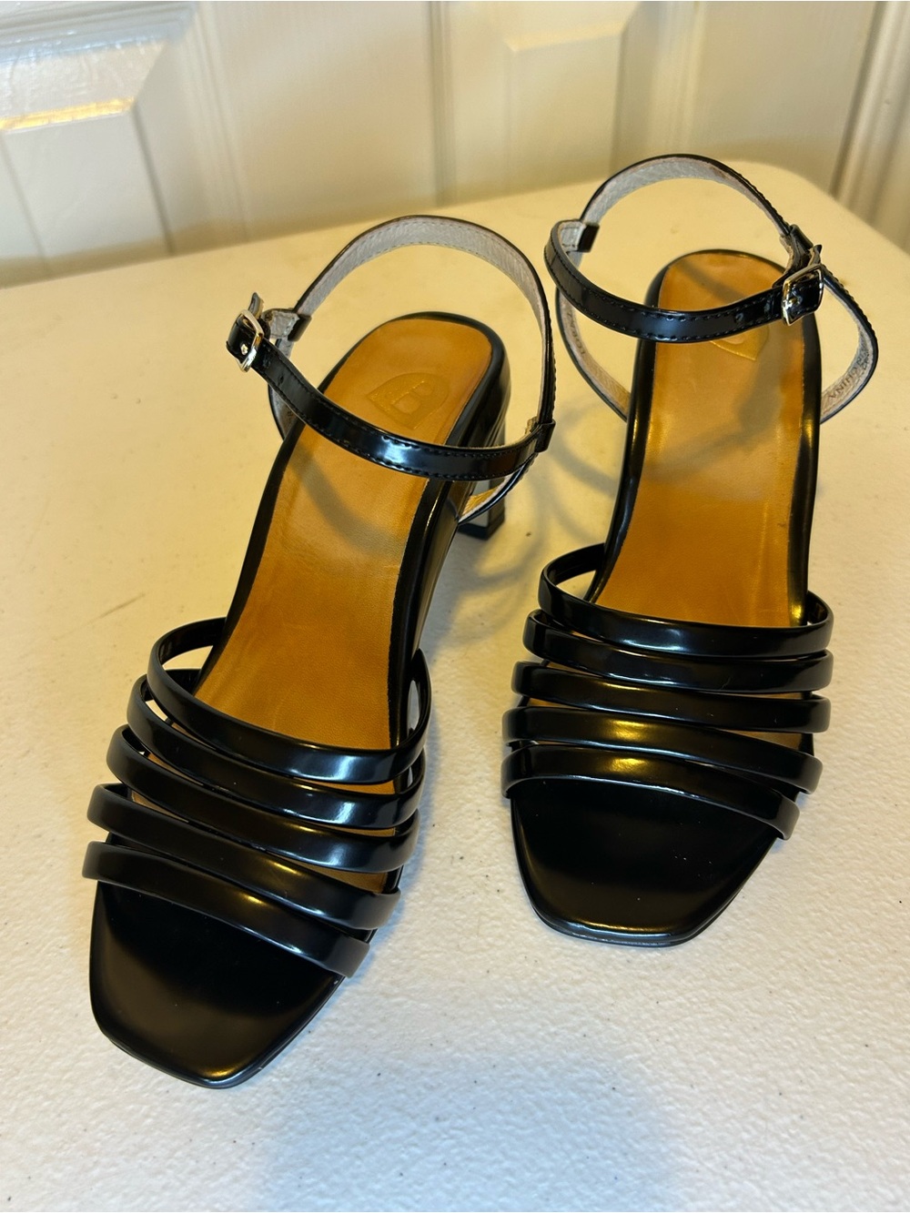 Bared Footwear vintage Leather Black Strappy Block Heel Sandals - Women